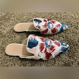J. Crew Mule Shoes Embroidered Ingalls Marina Floral Slip on Leather Size 7.5